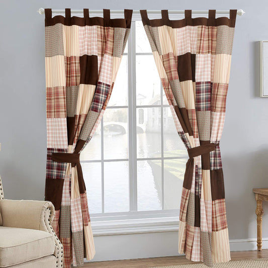 Jakob Plaid Brody Brown Striped Patchwork Window Curtain Panel/Drapes