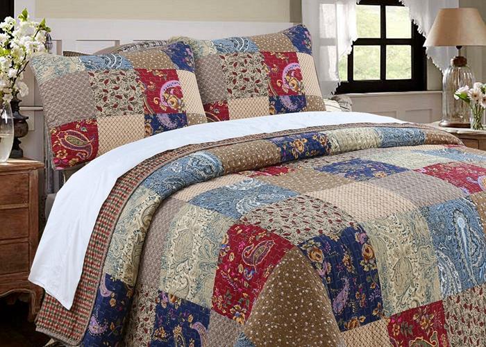Hyler Sanders Floral Paisley Real Patchwork 3-Piece Cotton Reversible Quilt Bedding Set