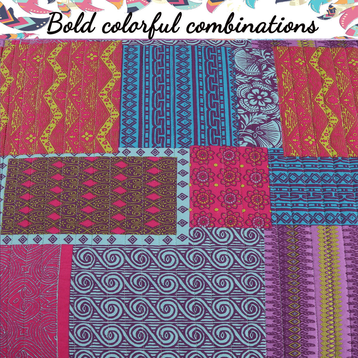 Aldiana Purple 3-Piece Print Patchwork Cotton Reversible Quilt Bedding Set