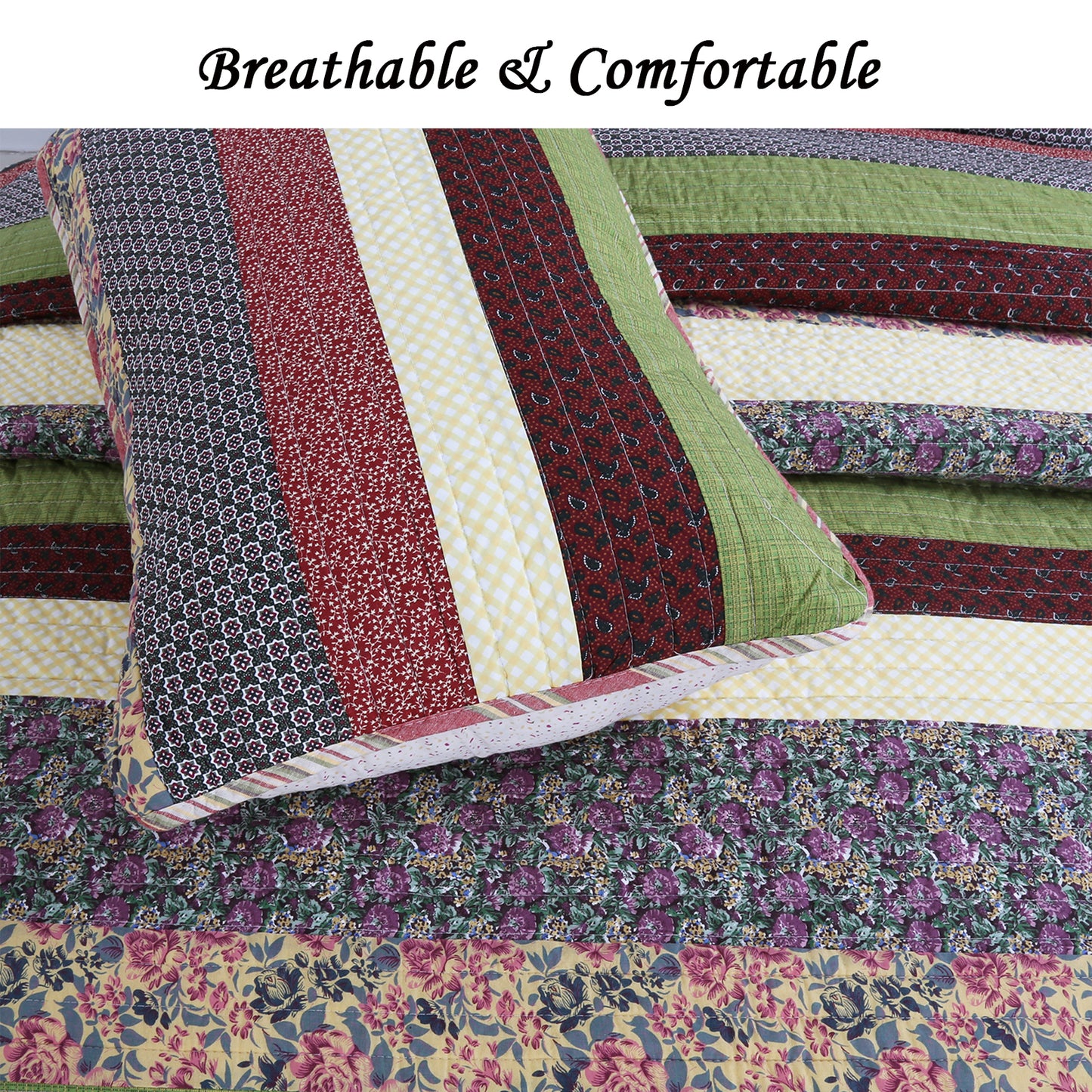 Sandpiper Cove Stripped Cotton 3-Piece Reversible Quilt Bedding Set