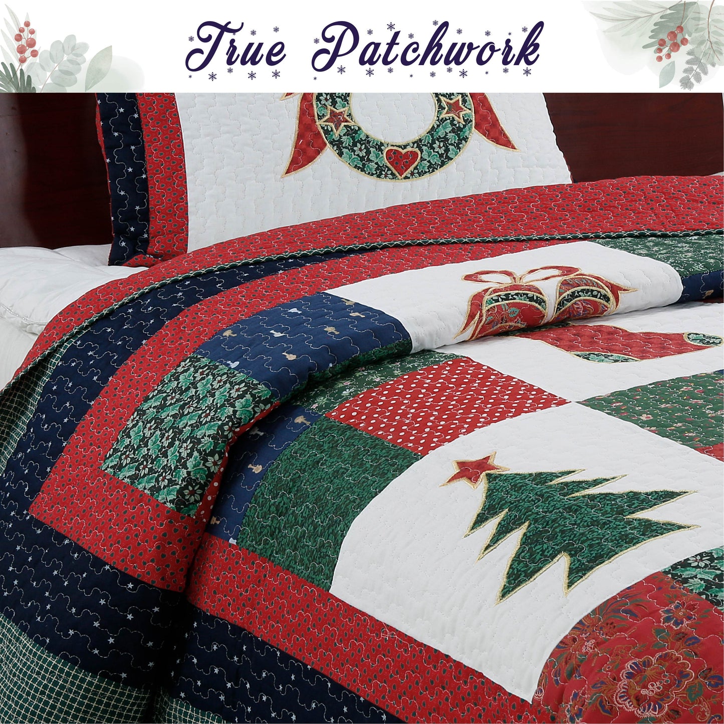 Merry Christmas Reversible Quilt Bedding Set