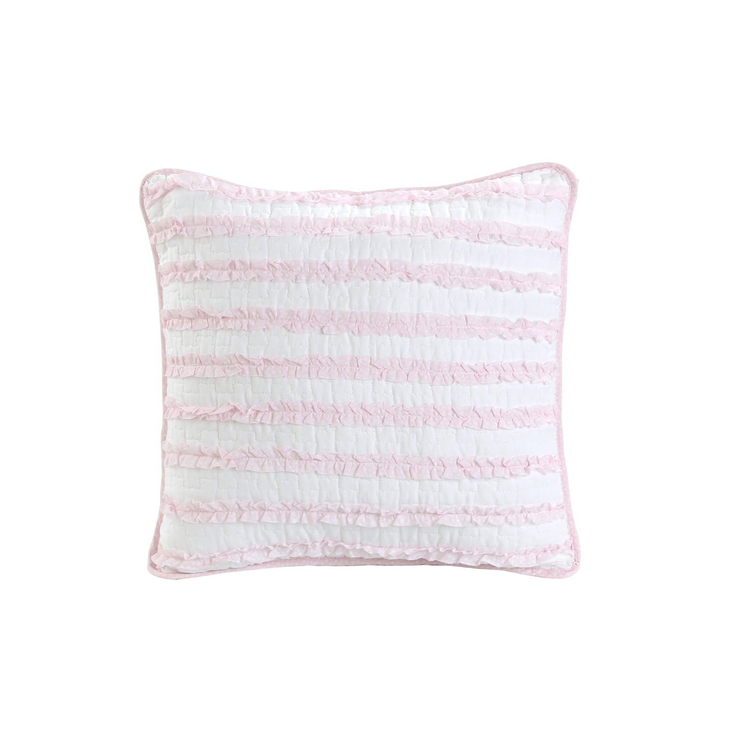 Pretty in Pink Girly Princess Ruffled Star Ogee Stripe Real Patchwork Cotton Reversible Quilt Bedding Set
