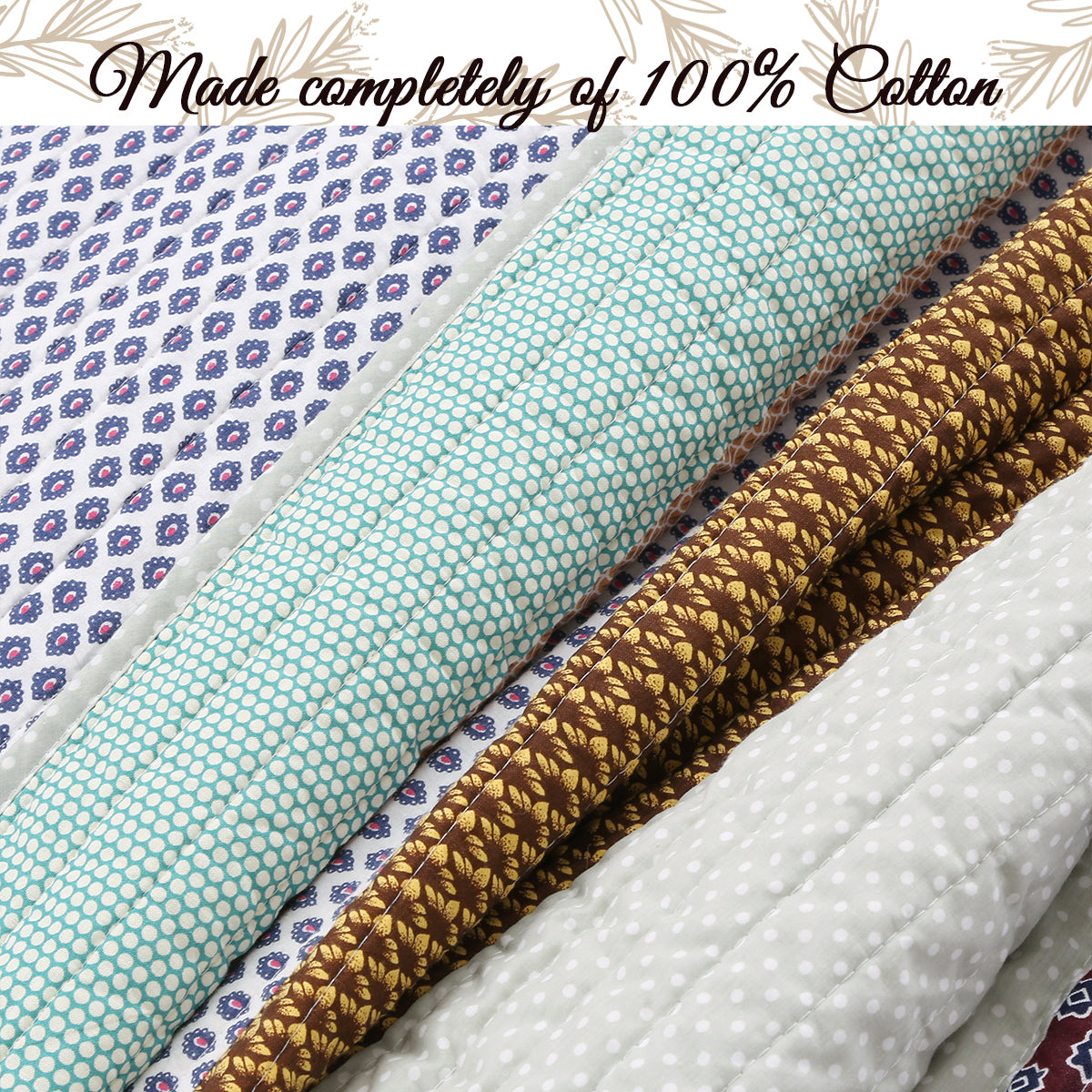 Nesco Striped Purple Green Brown Cotton 3-Piece Reversible Quilt Bedding Set