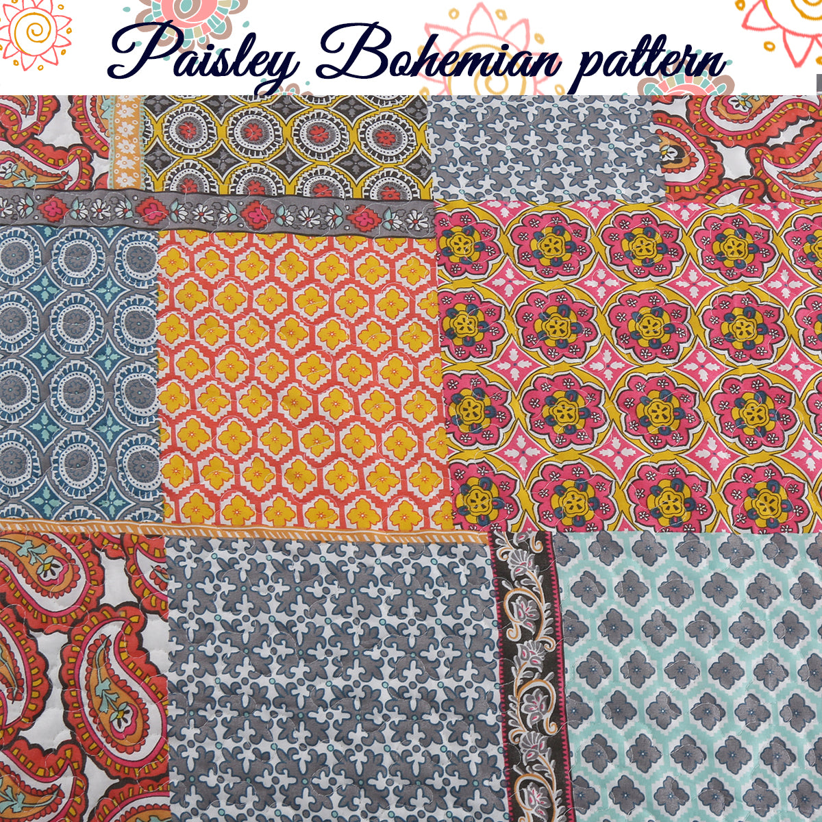 Antique Chic Medallion Print Patchwork 3-Piece Reversible Quilt Bedding Set