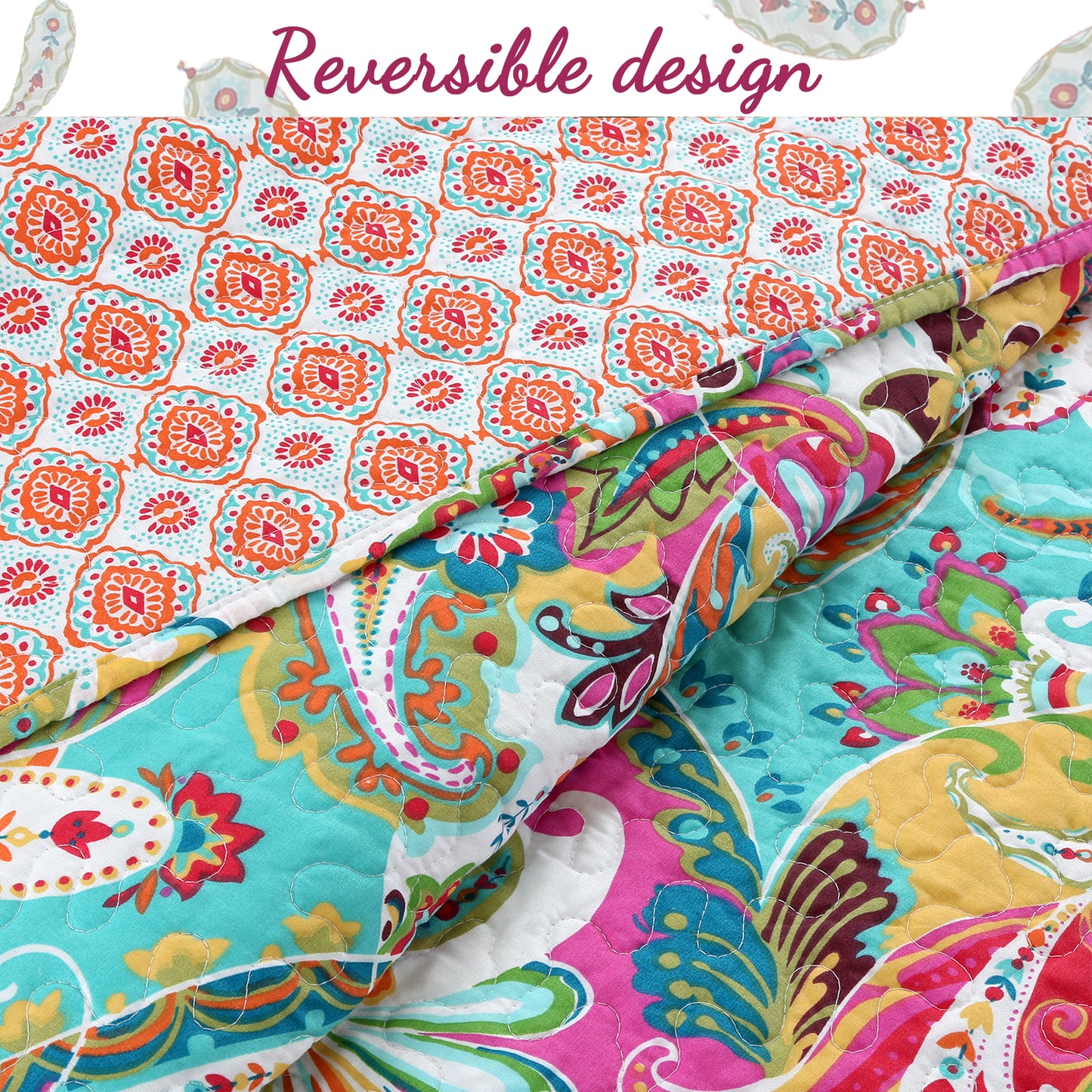 Flourish Multicolor 3-Piece Reversible Quilt Bedding Set
