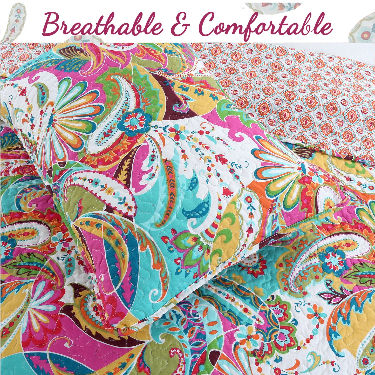 Flourish Multicolor 3-Piece Reversible Quilt Bedding Set