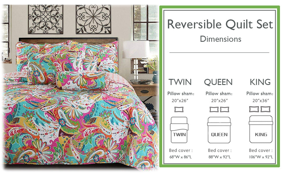 Flourish Multicolor 3-Piece Reversible Quilt Bedding Set