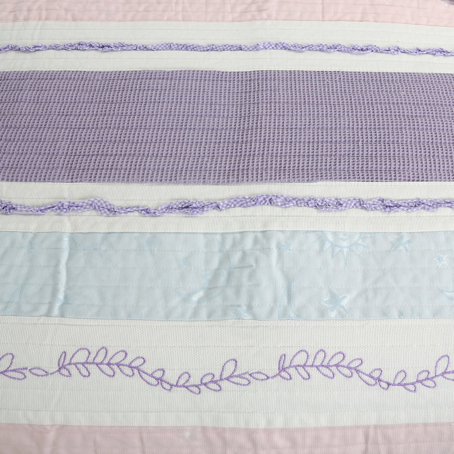 Lavender Pink Blue Chic Ruffle Girl Cotton Reversible Quilt Bedding Set