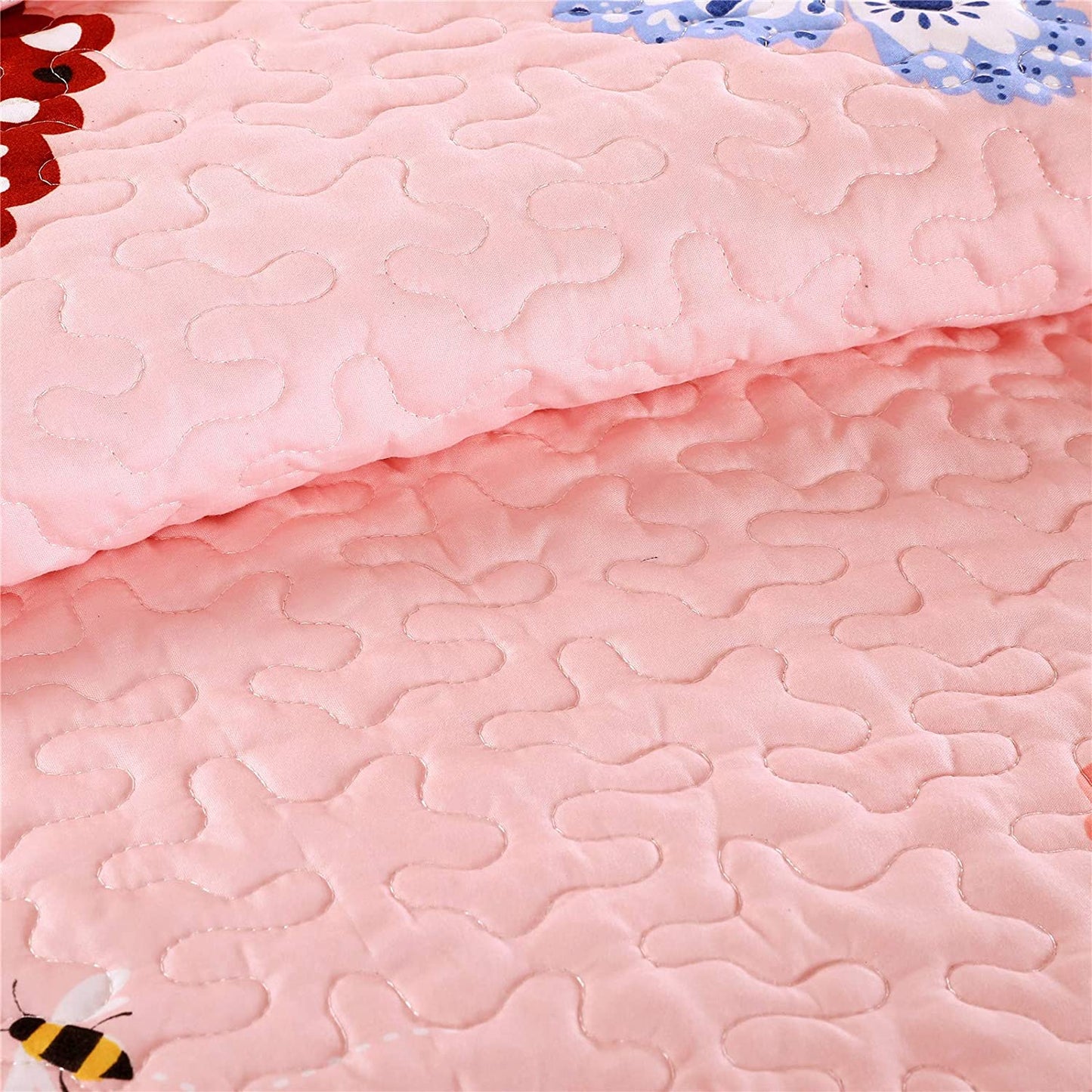 Butterflies Flutter Pink Girl Print Reversible Quilt Bedding Set