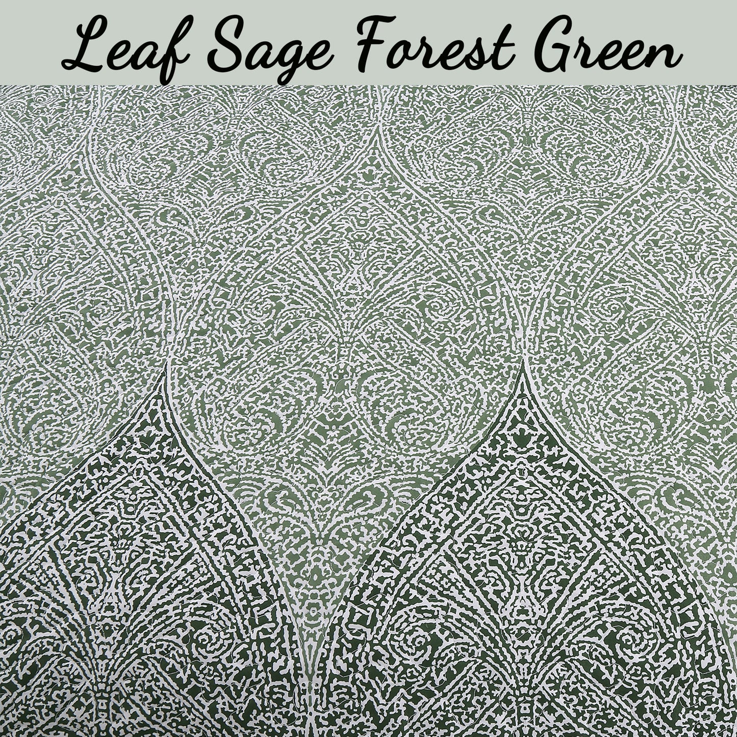 Ombre Leaf Sage Forest Green Medallion 3- Piece Reversible Quilt Bedding Set