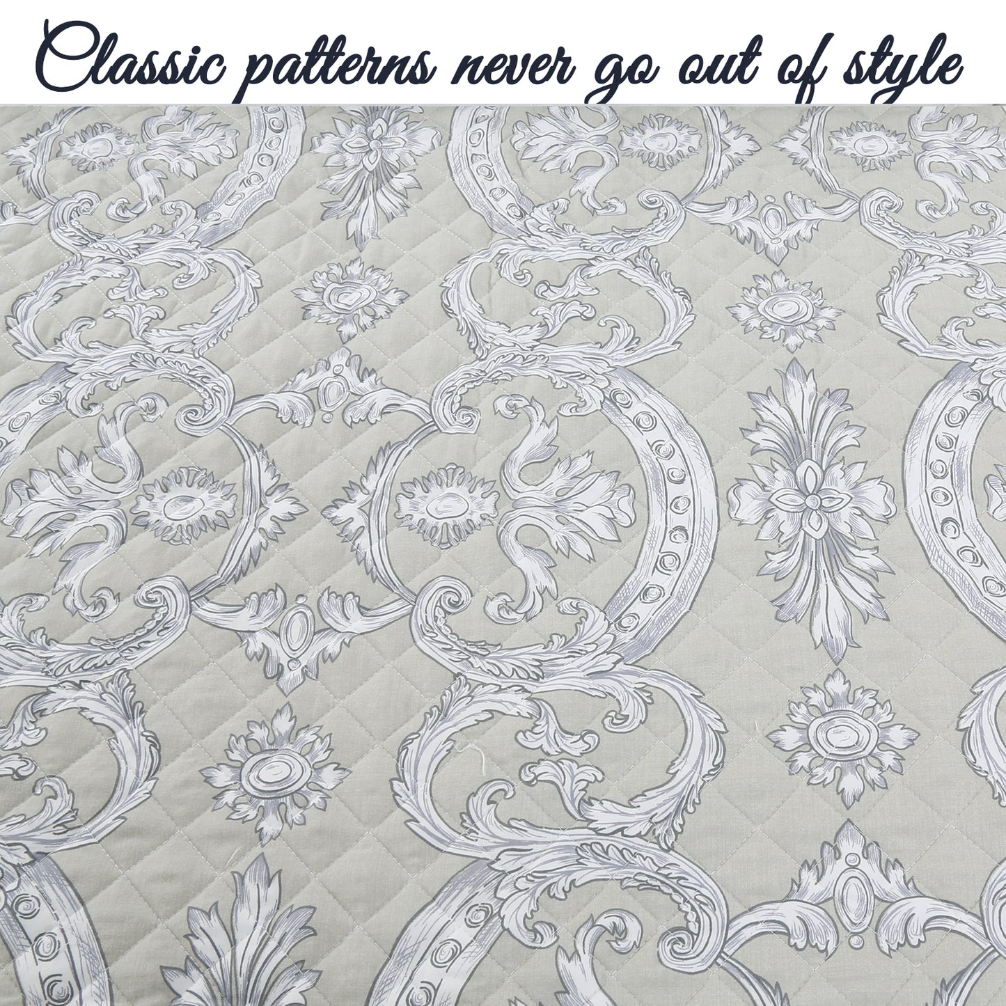 Gray Taupe Floral Majesty Medallion 3-Piece Reversible Quilt Bedding Set