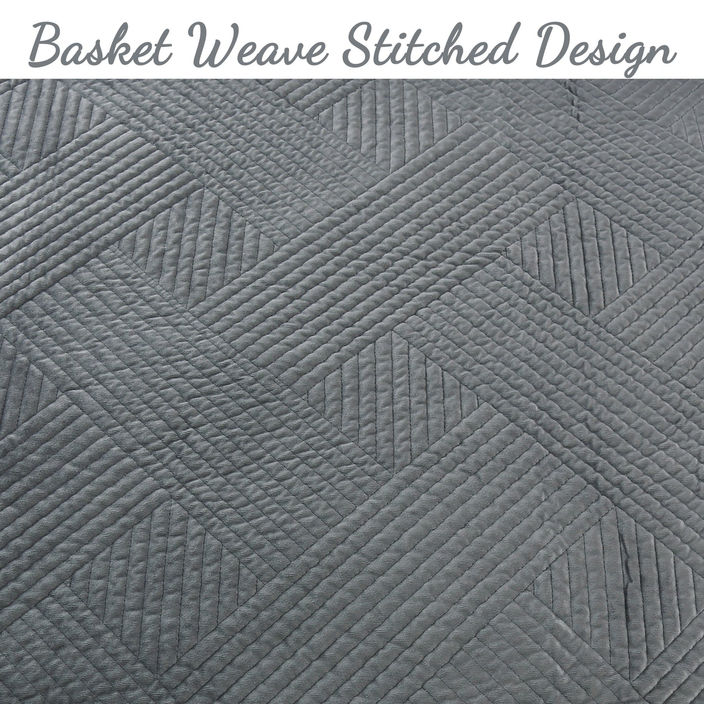 Soft Velvet Basket Weave Stripe Solid Blue or Grey 3-Piece Reversible Quilt Bedding Set