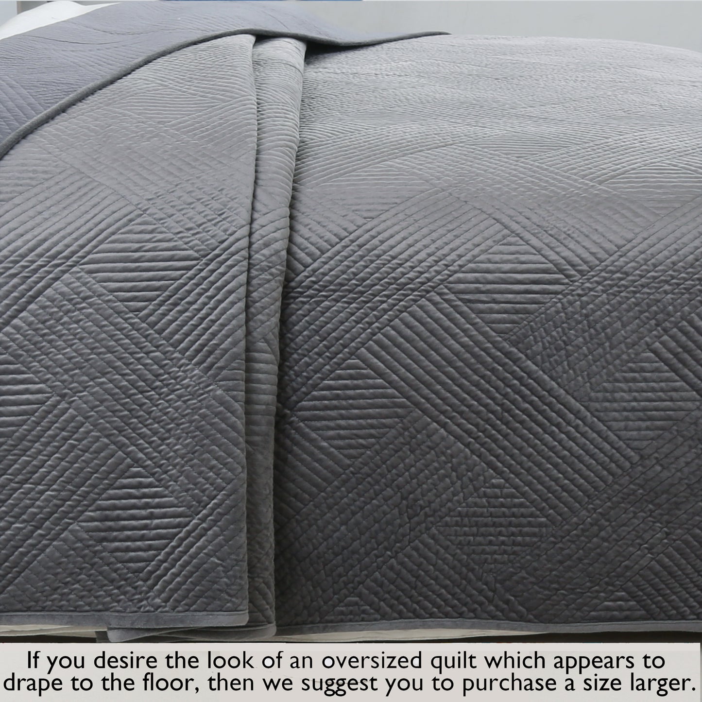 Soft Velvet Basket Weave Stripe Solid Blue or Grey 3-Piece Reversible Quilt Bedding Set