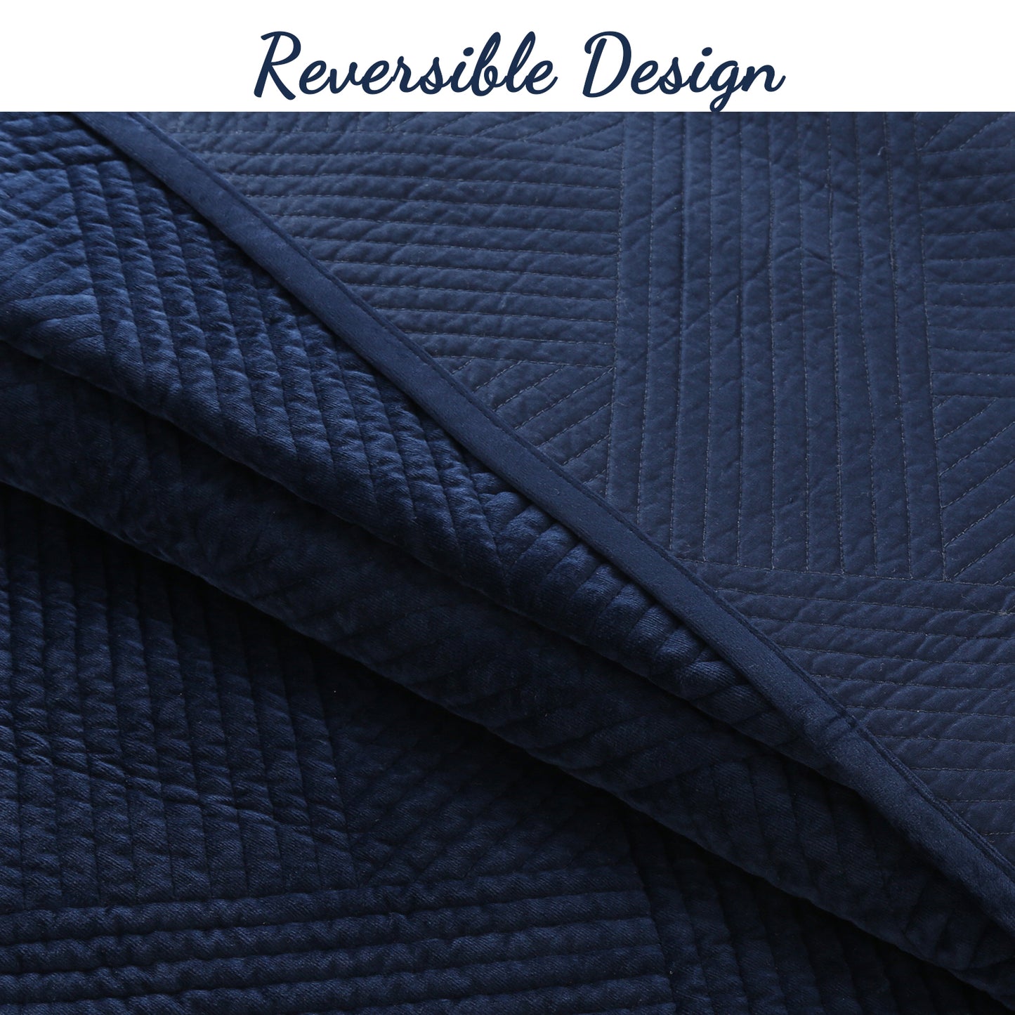 Soft Velvet Basket Weave Stripe Solid Blue or Grey 3-Piece Reversible Quilt Bedding Set