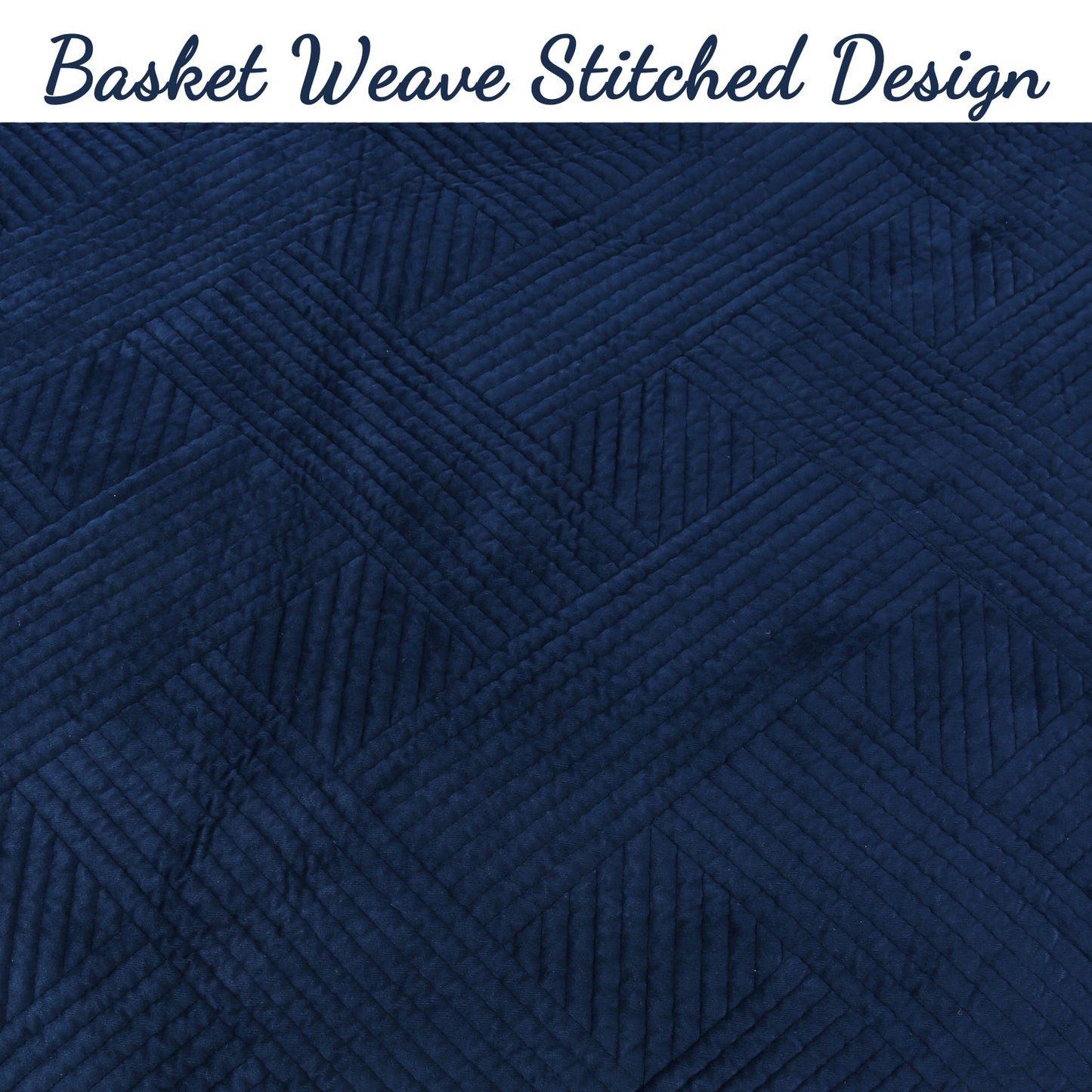 Soft Velvet Basket Weave Stripe Solid Blue or Grey 3-Piece Reversible Quilt Bedding Set