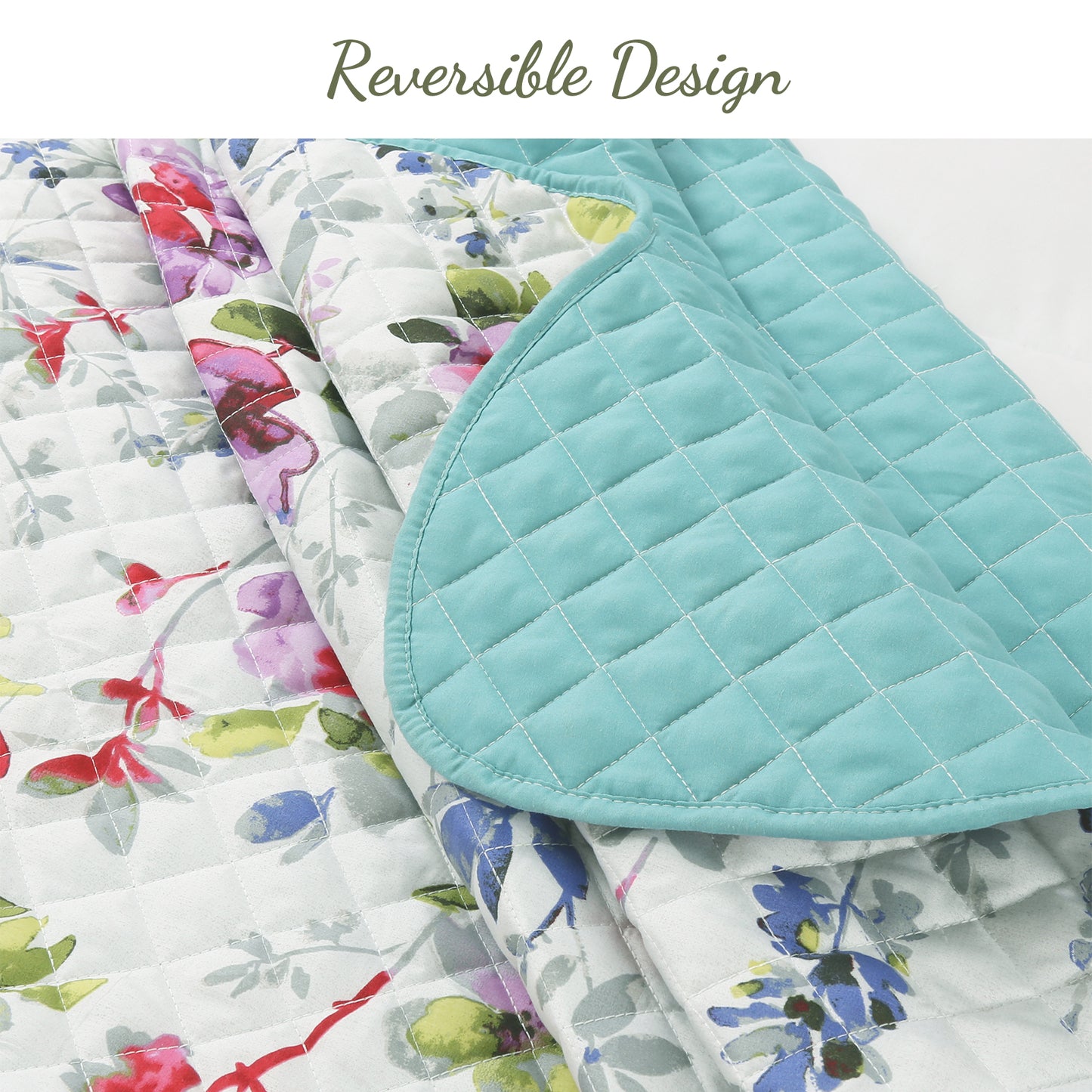 Vibrant Colorful Rose Watercolor Floral Bloom Purple Queen 3-Piece Reversible Quilt Bedding Set