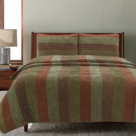 Rhett Brown Striped 3-Piece Reversible Quilt Bedding Set