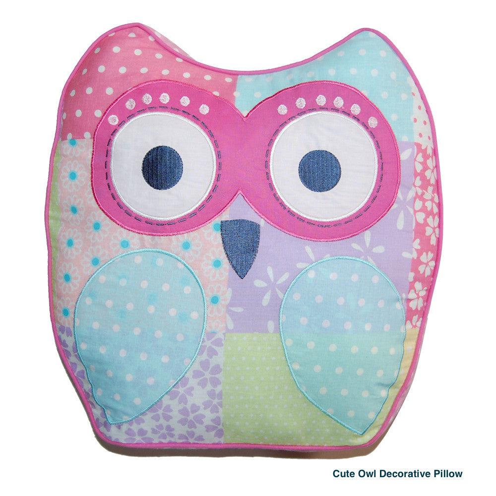 Pink Owl Print Patchwork Cotton Reversible Quilt Bedding Set