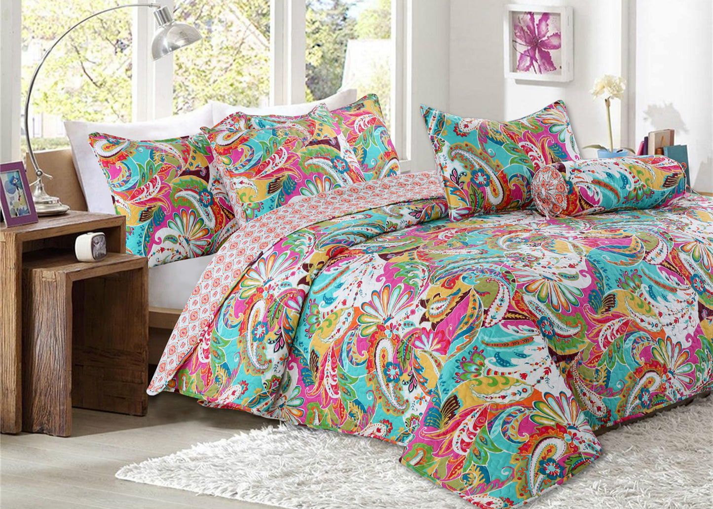 Flourish Multicolor 3-Piece Reversible Quilt Bedding Set