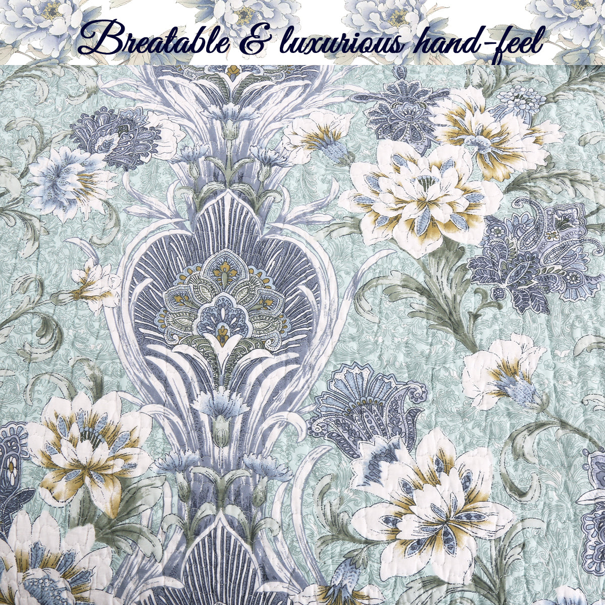 Porcelain Vase Cotton 3-Piece Reversible Quilt Bedding Set