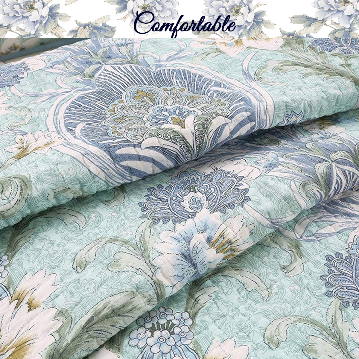 Porcelain Vase Cotton 3-Piece Reversible Quilt Bedding Set