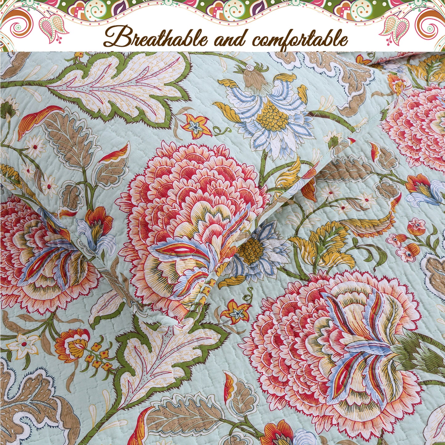Riemer Tropical Floral Cotton 3-Piece Reversible Quilt Bedding Set