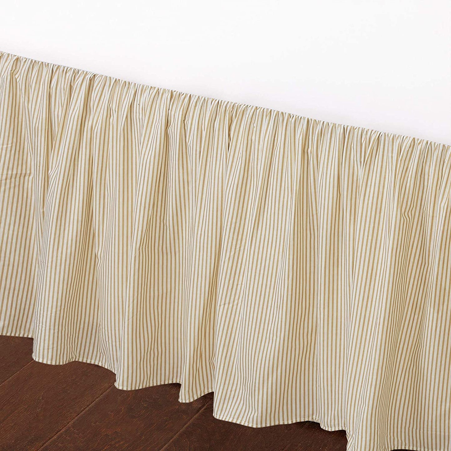 Tailored Bed Skirt Farmhouse Ticking Cream Golden & Yellow Caramel Cotton Striped Ruffled Dust Ruffle,  16" Drop