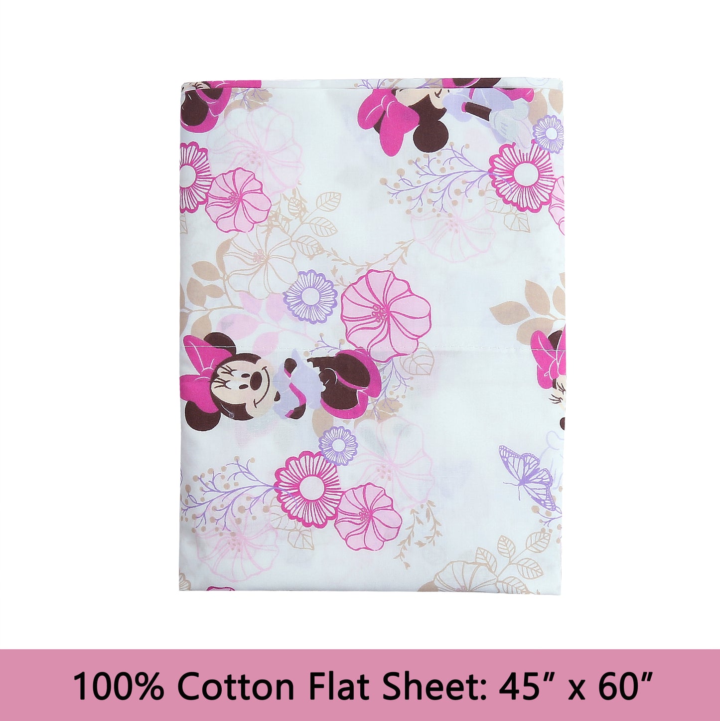 3-Piece Crib/Toddler Cotton Sheet Set  Pink Minnie Mouse Floral Garden