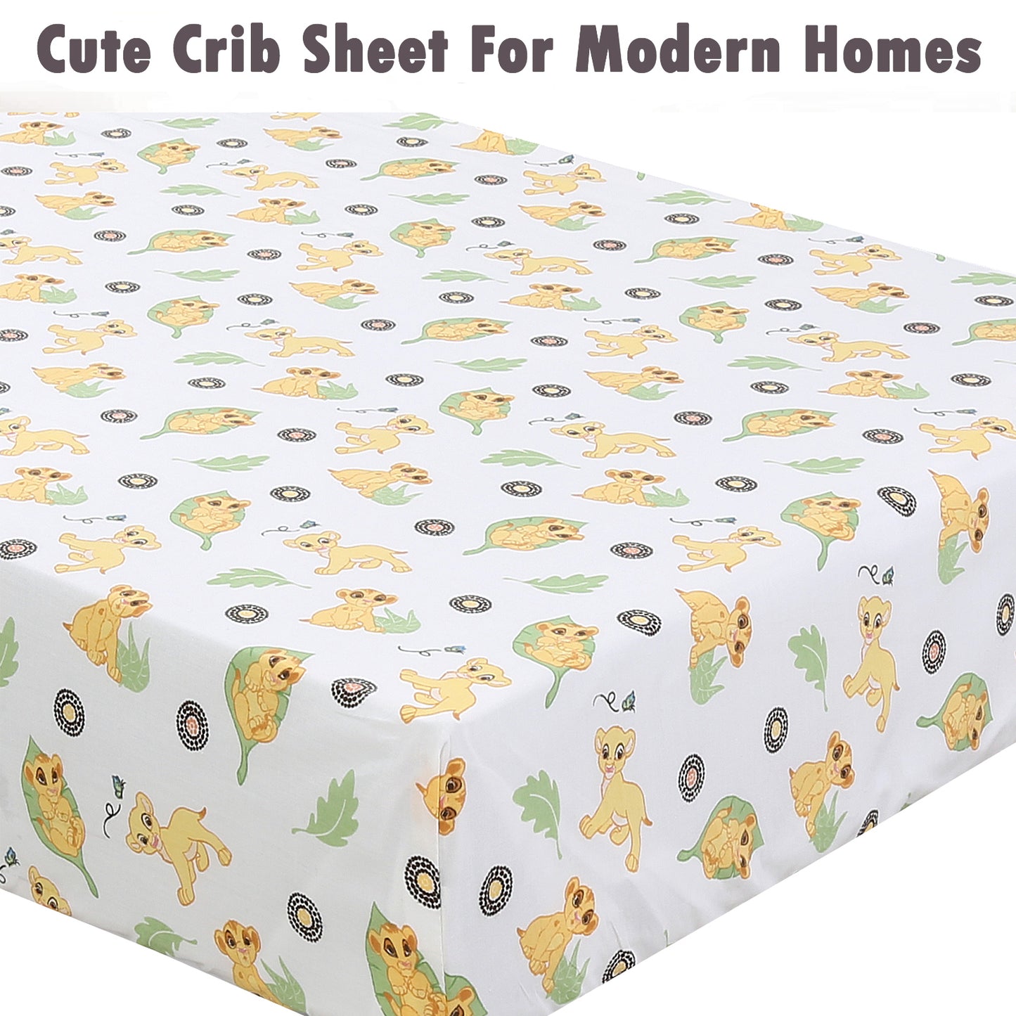 3 Piece Crib/Toddler Cotton Fitted Sheets Colorful Brown Yellow Tan Wild Animal Print Lion King Simba & Jungle Friends