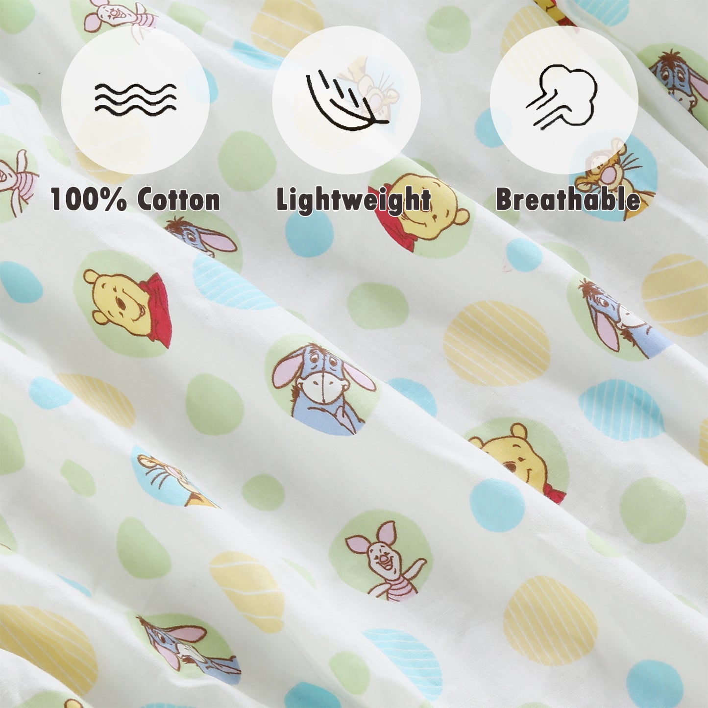 3 Piece Crib/Toddler Cotton Fitted Sheets Colorful Blue Yellow Green Polka Dot Farm Animals, Pooh & Friends
