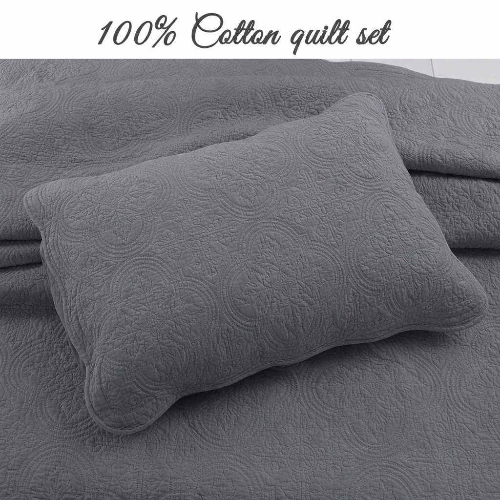 Serenity Gray Victorian Scalloped Medallion Pure Solid Cotton Reversib ...