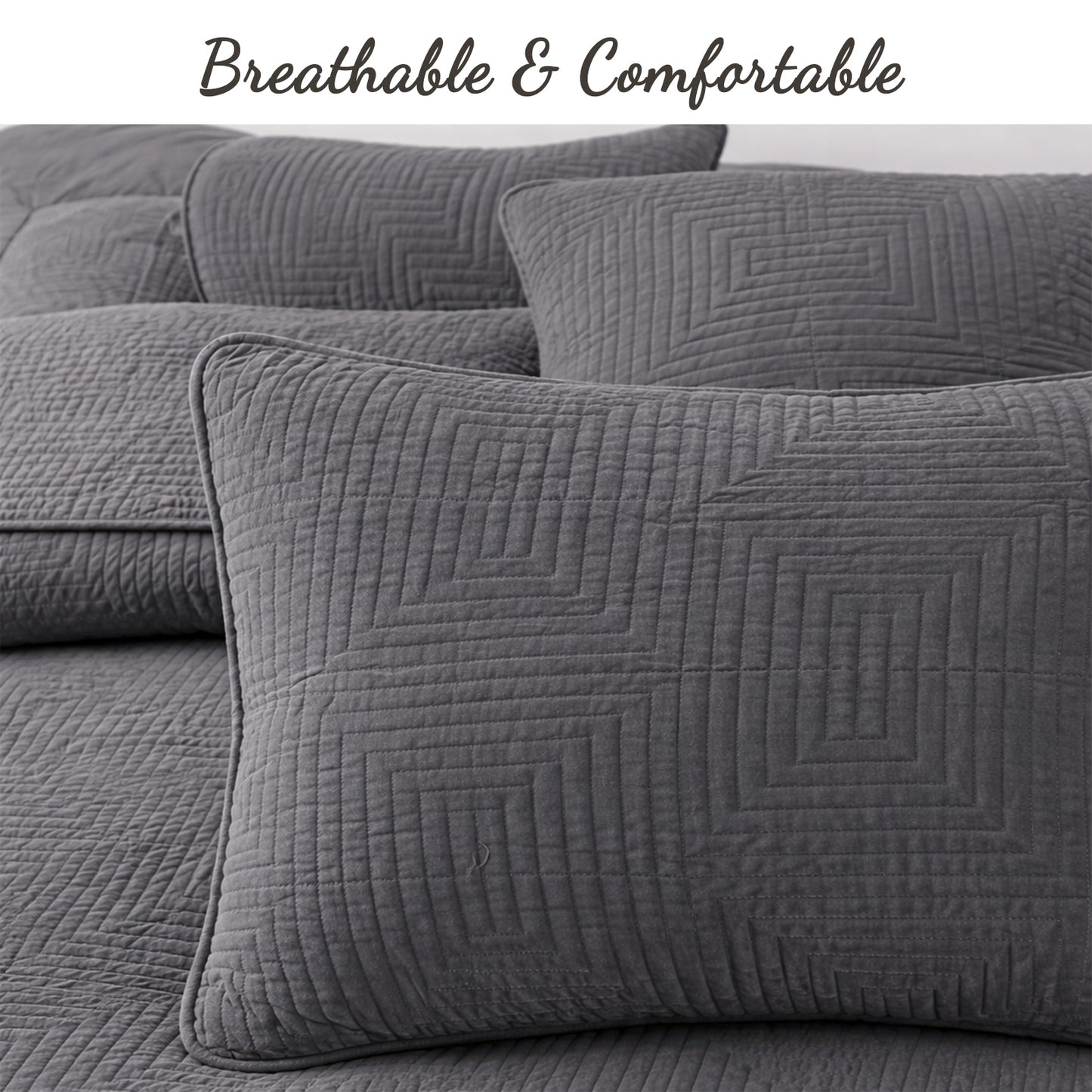 Maze Gray Solid 3 Piece Cotton Quilt Bedding Set