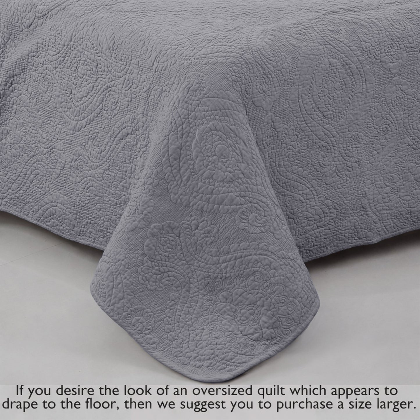 Solid Gray Chic Brocade Matelassé Medallion Floral 3 Piece Cotton Reversible Quilt Bedding Set