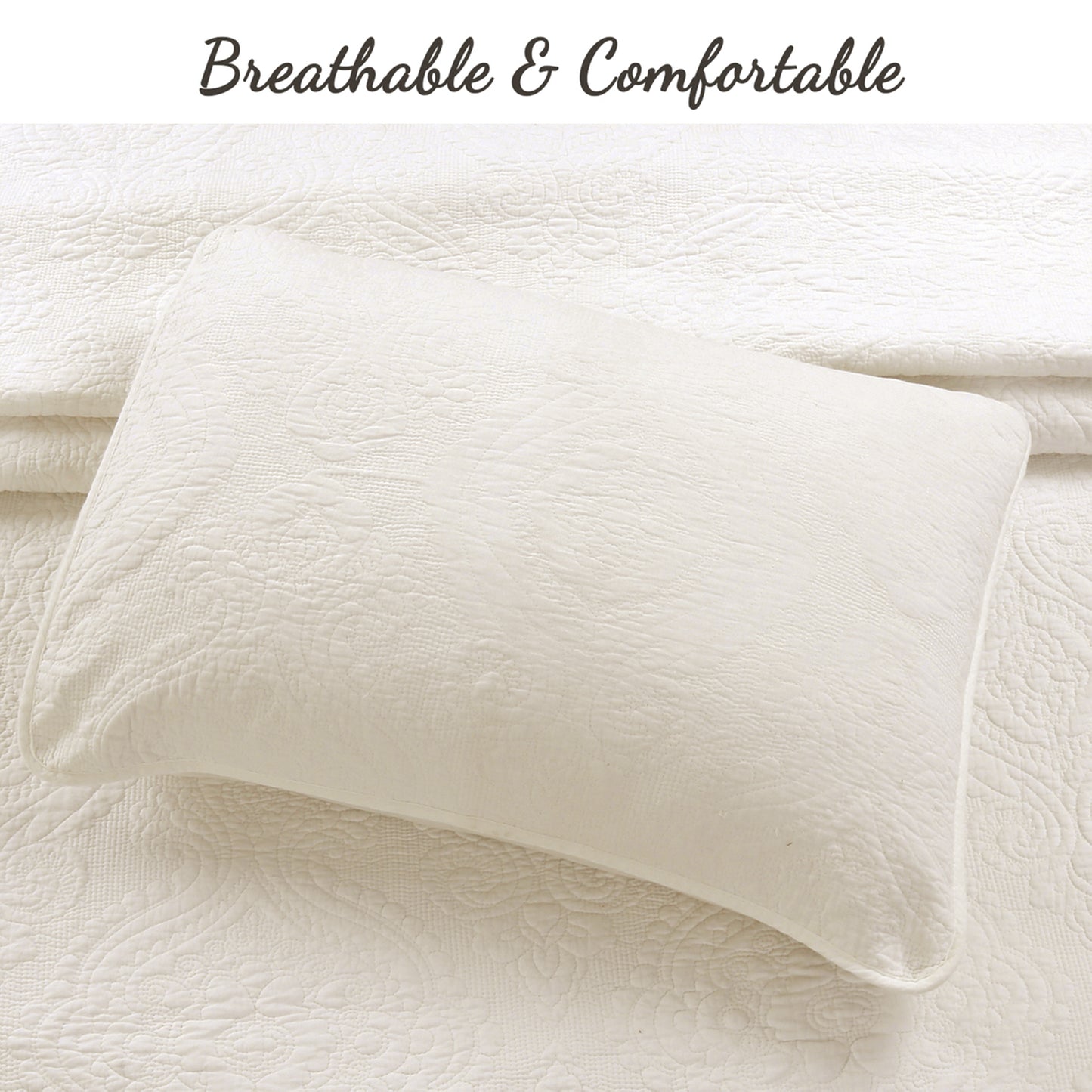 Solid Ivory Chic Brocade Matelassé Medallion Floral Cotton Reversible Quilt Bedding Set (Copy)