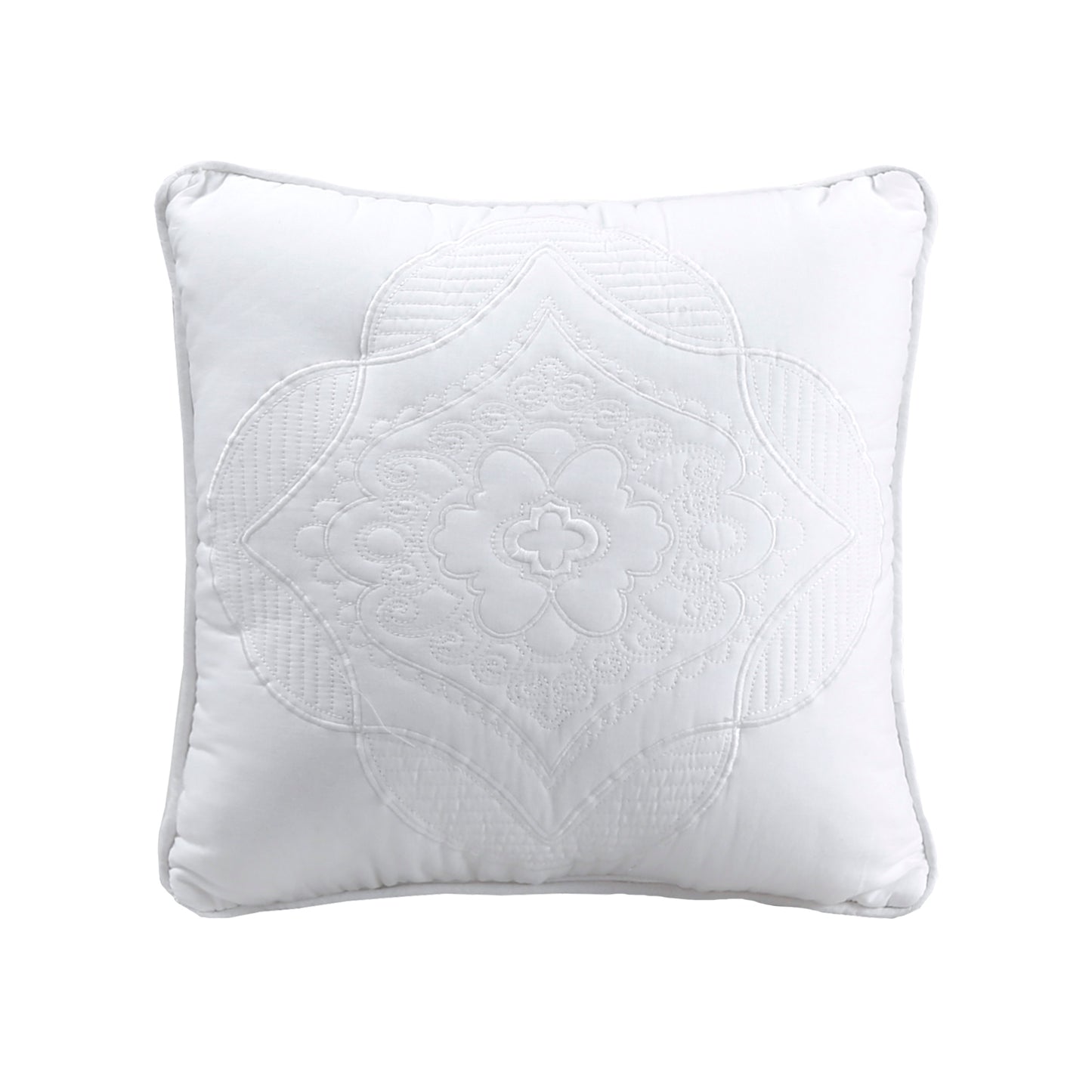Solid White Chic Brocade Matelassé Medallion Floral Cotton Reversible Quilt Bedding Set