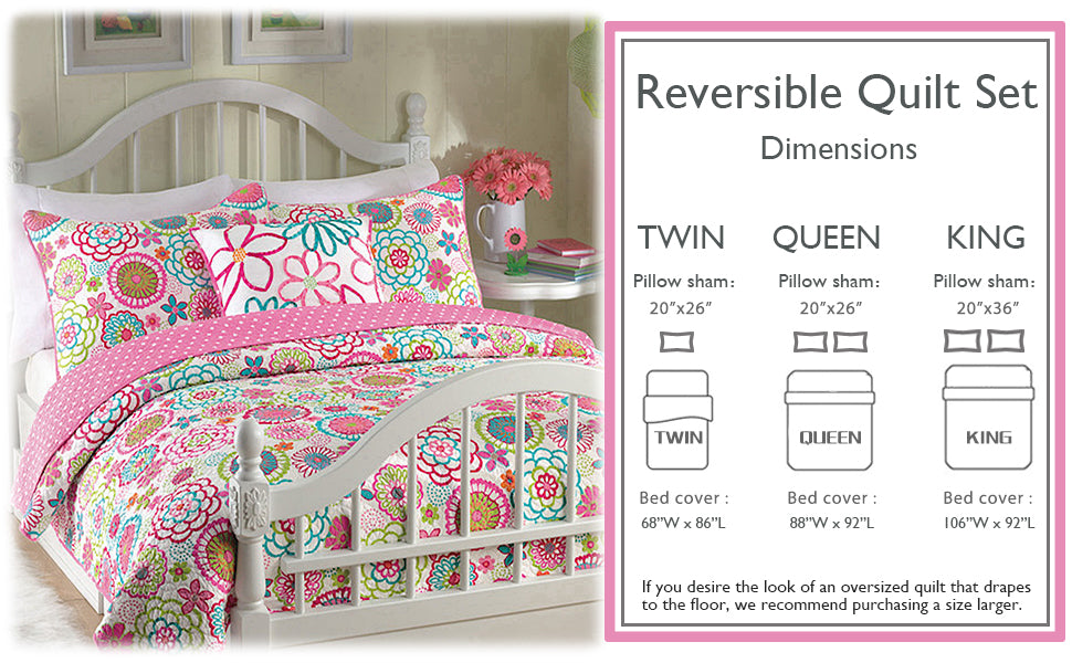 Mariah Pink Floral Dot Reversible Quilt Bedding Set – Cozy Line