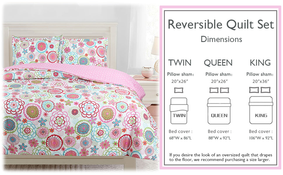 Mariah Floral Pink Polka Dot Reversible Comforter Set with Decor Pillows