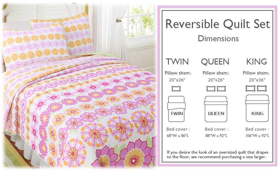 Summer Flower Cotton Reversible Quilt Bedding Set