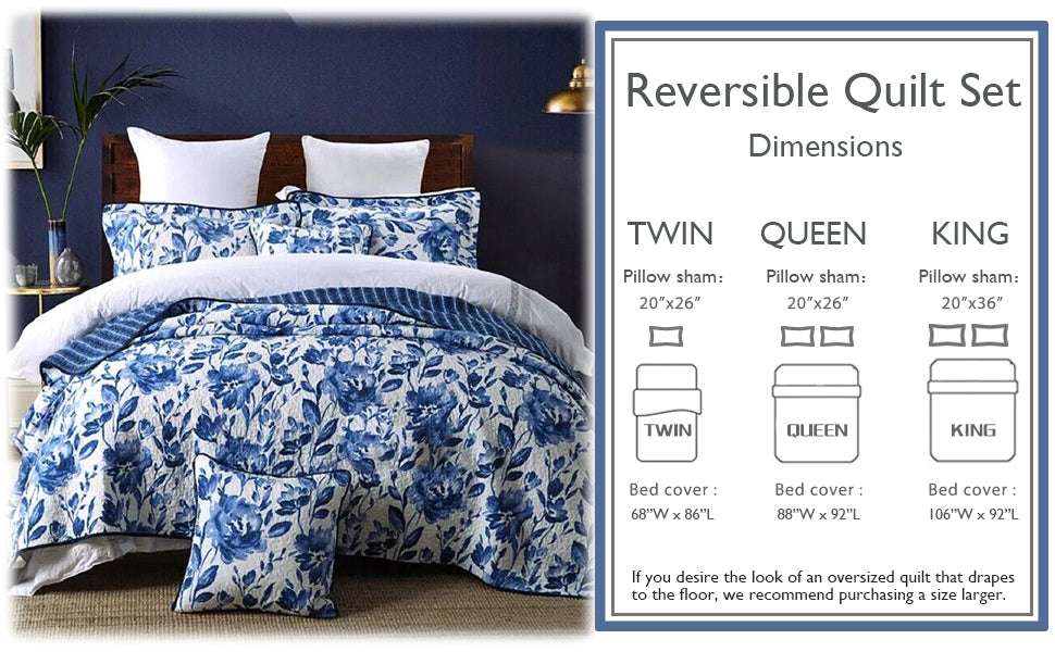 Sanatoga Floral Reversible Cotton 3-Piece Reversible Quilt Bedding Set