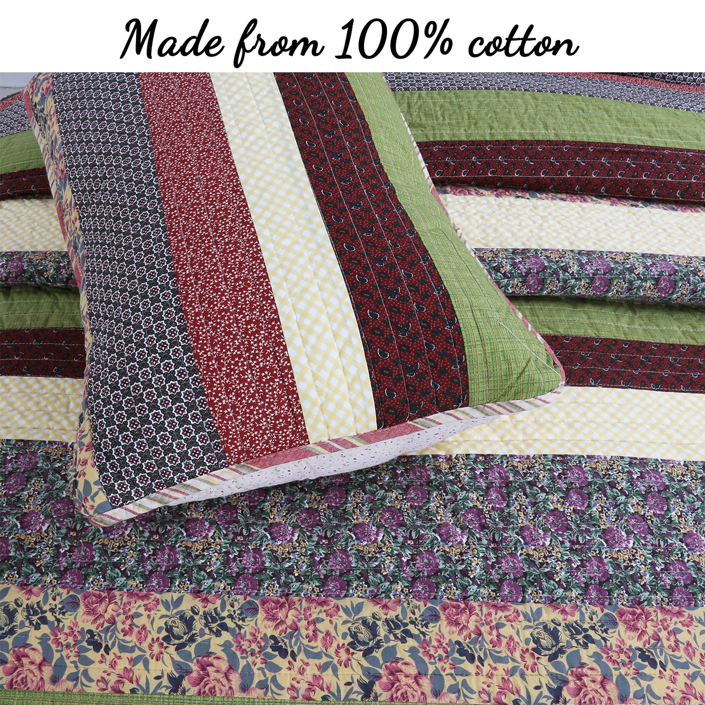 Sandpiper Cove Stripped Cotton 3-Piece Reversible Quilt Bedding Set
