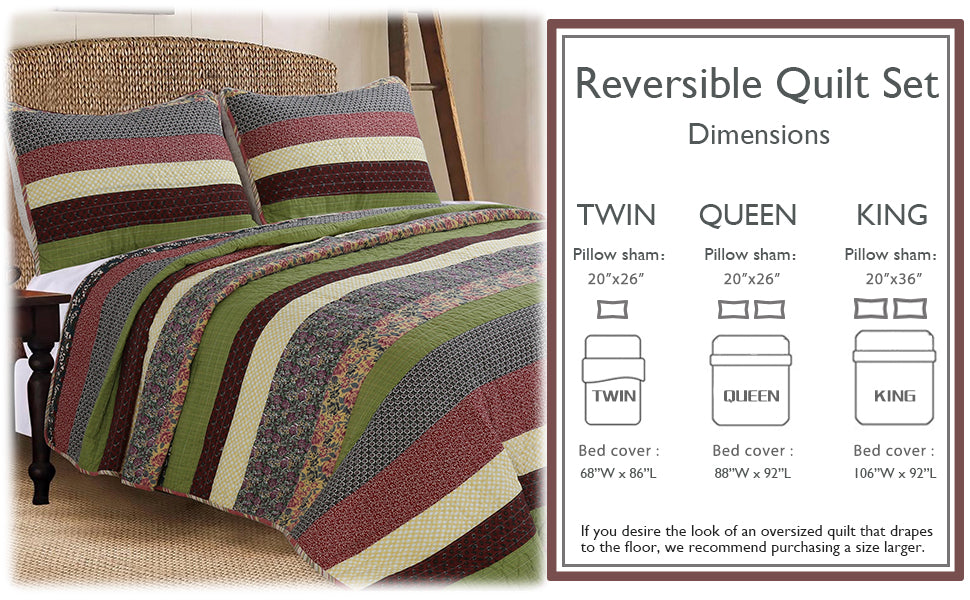 Sandpiper Cove Stripped Cotton 3-Piece Reversible Quilt Bedding Set