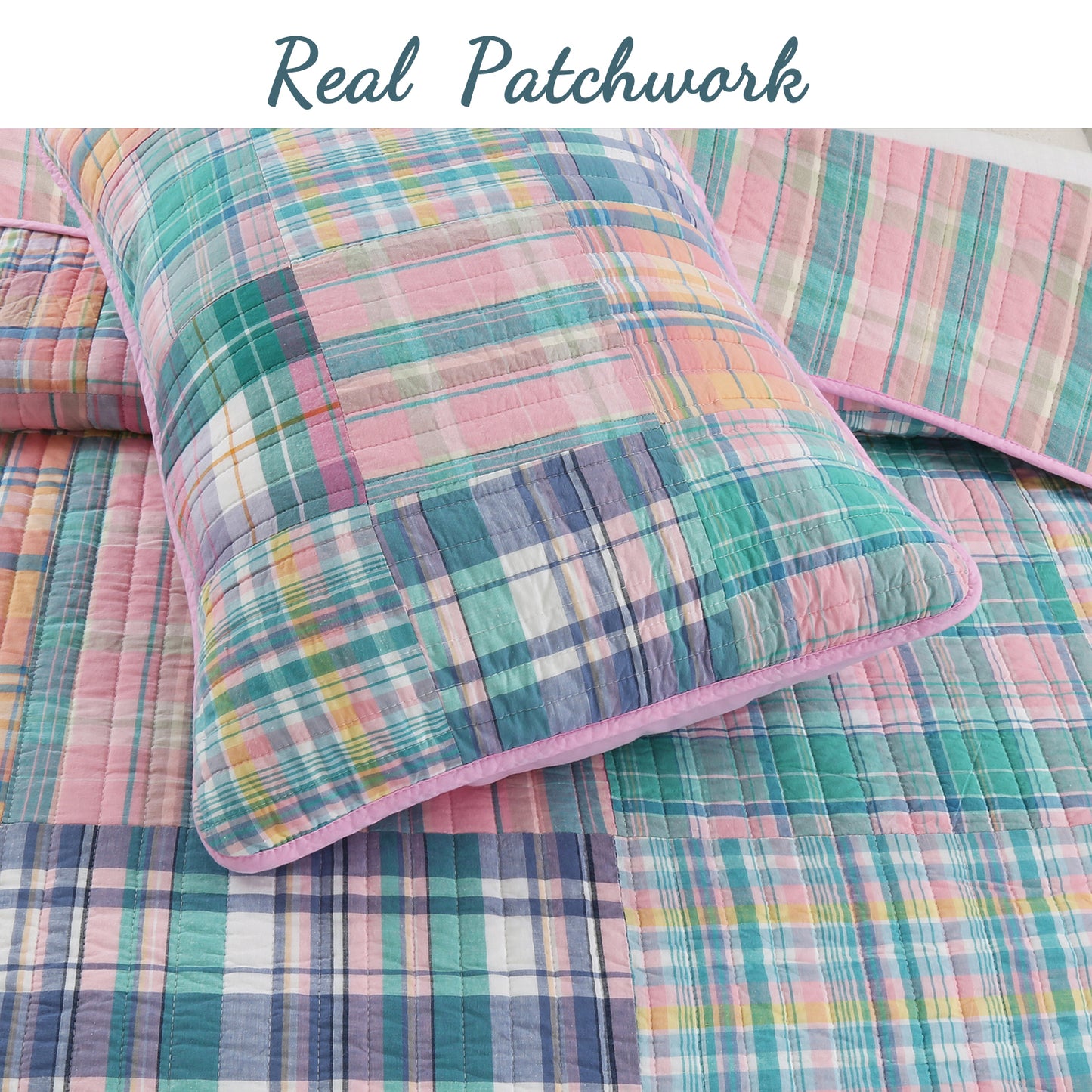 Raelyn Real Patchwork Plaid Cotton Reversible Quilt Bedding Set