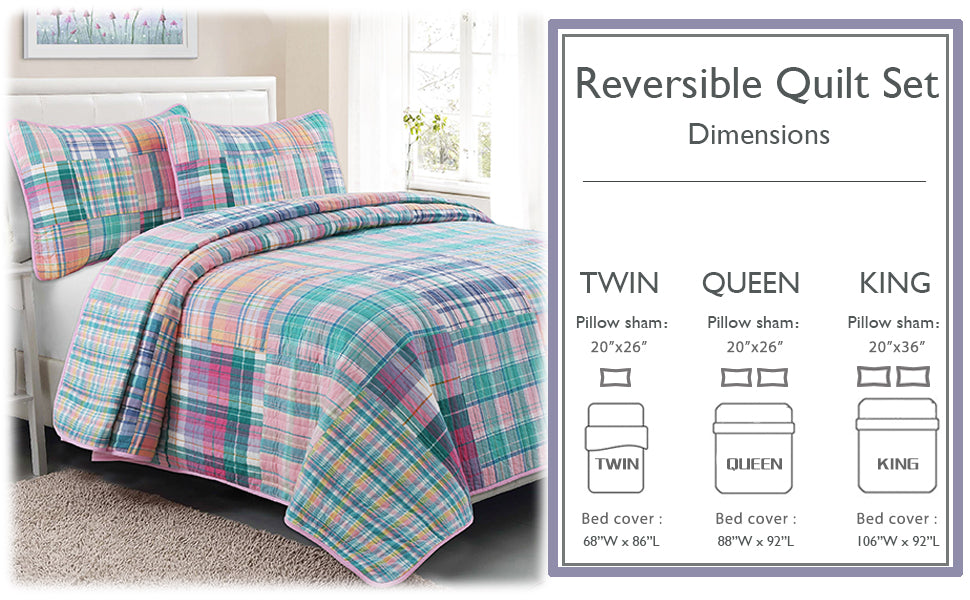Raelyn Real Patchwork Plaid Cotton Reversible Quilt Bedding Set