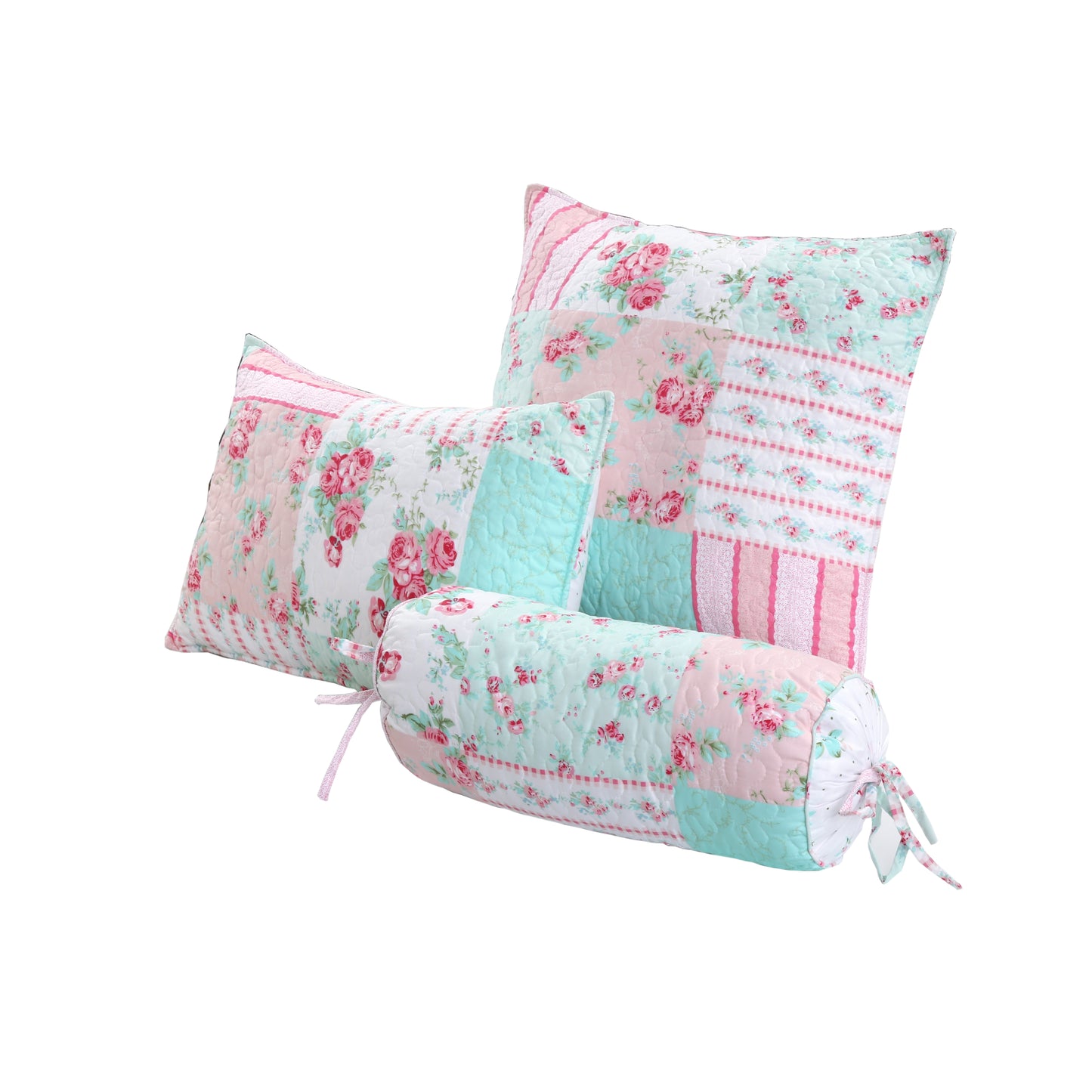 Tiffany Pink Blossom Floral Garden Girl Print Patchwork Reversible Quilt Bedding Set
