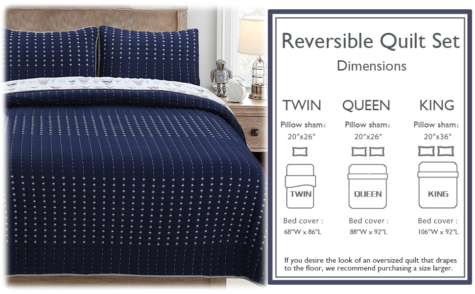 Summit Blues Snowy Alps Pike Winter Mountains Stripe Navy Blue Reversible Quilt Bedding Set