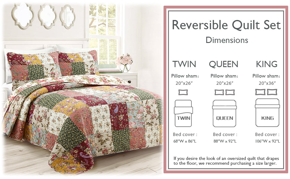 Country Vintage Farmhouse Multicolor Floral Paisley Patchwork Cotton Quilt Bedding Set