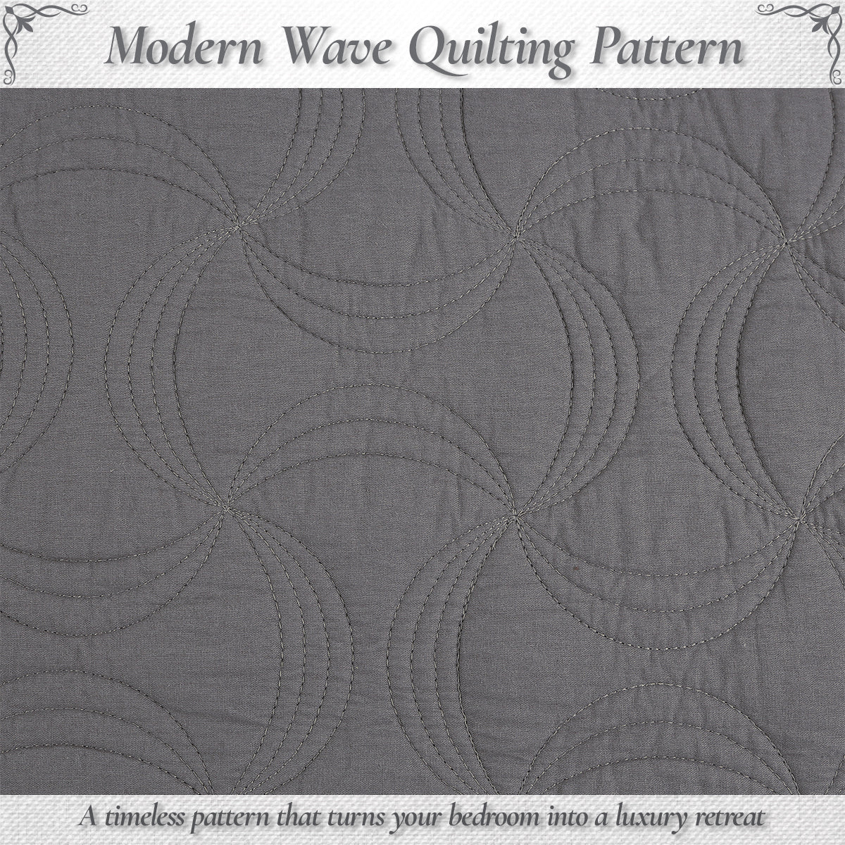 Solid Gray Spiral Swirl Pinwheel 3 Piece Cotton Quilt Bedding Set