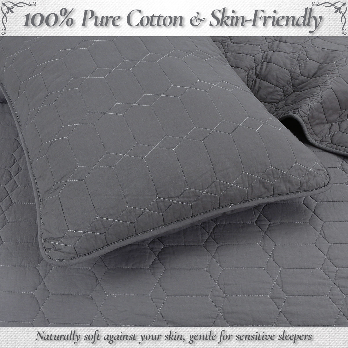 Diamond Honeycomb Solid Chic Gray 3 Piece Cotton Reversible Quilt Bedding Set
