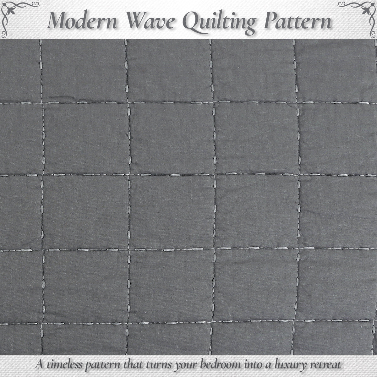 Solid Chic Gray Square Gingham Checkered 3 Piece Cotton Reversible Quilt Bedding Set
