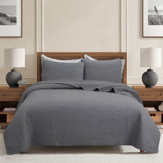 Ogee Classic Solid Chic Gray 3 Piece Cotton Quilt Bedding Set